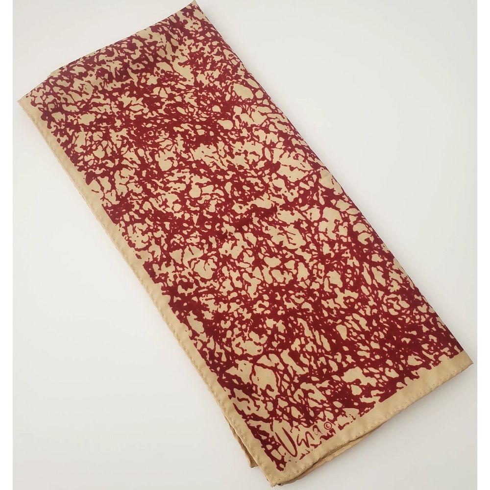 VTG Vera Scarf Burgundy / Tan Abstract Print Rectangle Japan Polyester Signed - Picture 4 of 9
